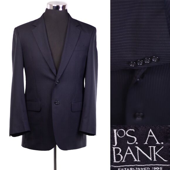 JOS A BANK Mens 38R BlUE Striped Wool  Two Button Blazer/Suit Jacket Coat - Picture 1 of 12